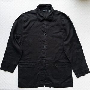 New York & Company Black 100% Linen Chore Jacket Button Front Pocket Medium